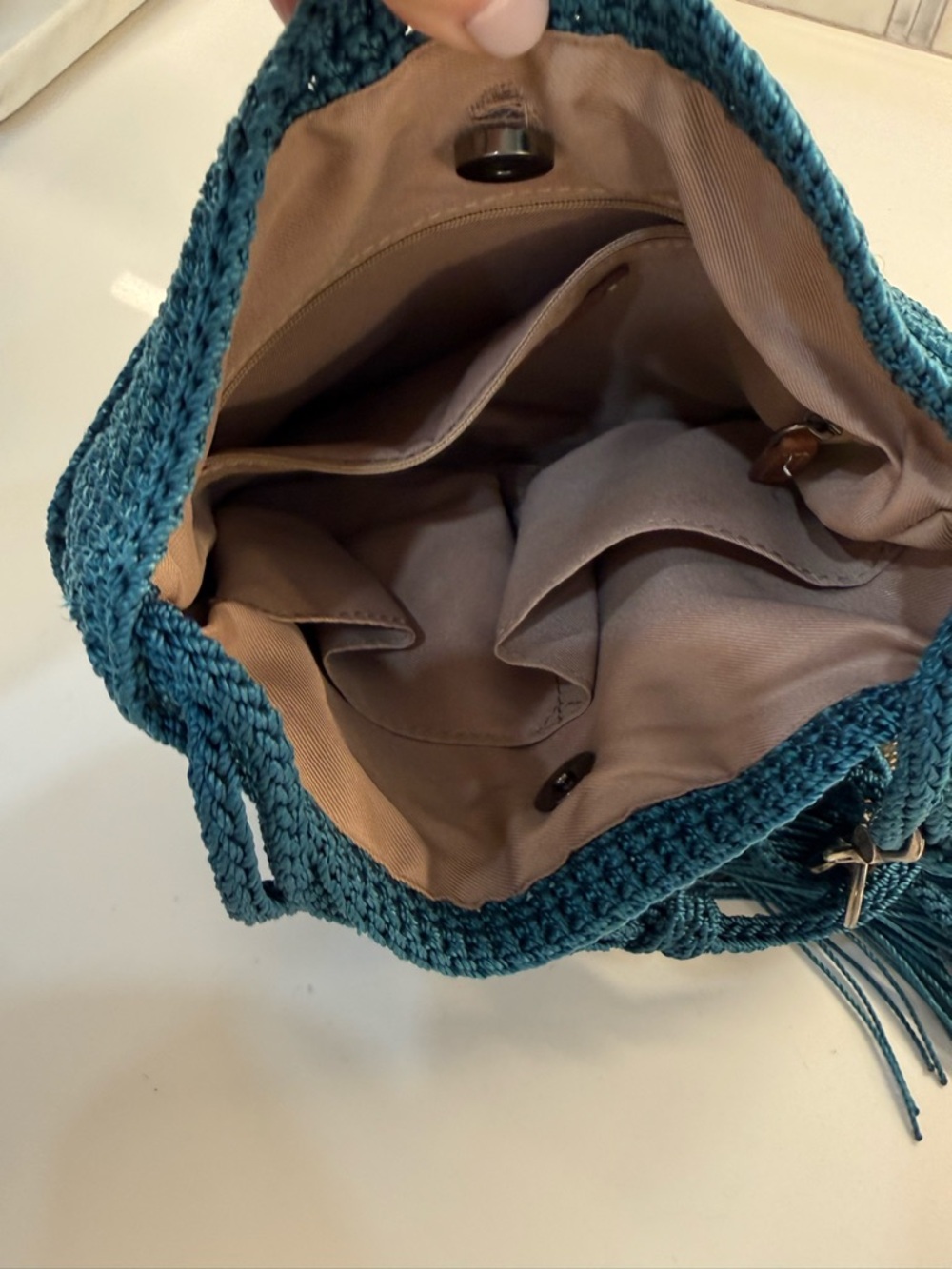 The Sak…Handmade Teal Crochet Crossbody Bag with Tassel - Picture 7 of 7